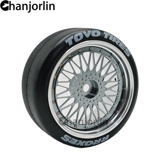 1/10 RC Drift Smooth Tires OD 2.56" & Aluminum Wheels 12mm Hex Hard Drift Racing Tyres for 1:10 1/12 Rally Street On Road Touring Car TT01 TT02 XV02 XV01 TA06 KYOSHO PTG2 4PCS (Titanium) - color: Titanium