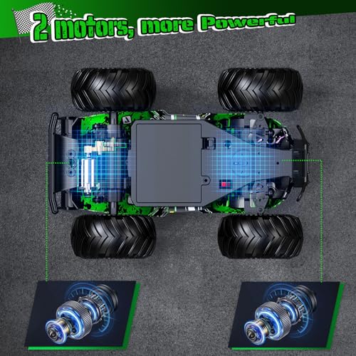 All-Terrain Remote Control Car for Boys Christmas Rechargeable Green | Monster Rc Truck with LED, 1:20 10KM/H, 2 Motors, 2.4GHZ, Speed Friendly, Sturdy Rc Cars for Christmas Kids 6+, Beginner - color: Green
