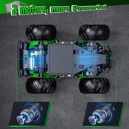 All-Terrain Remote Control Car for Boys Christmas Rechargeable Green | Monster Rc Truck with LED, 1:20 10KM/H, 2 Motors, 2.4GHZ, Speed Friendly, Sturdy Rc Cars for Christmas Kids 6+, Beginner - color: Green