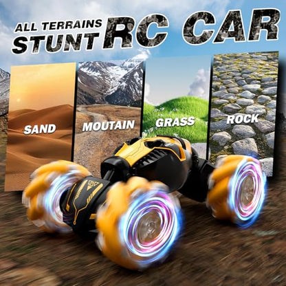 Remote Control Car for Boys 8-12, 4WD Gesture Sensing RC Stunt Car 2.4Ghz with Lights Music Sprayer RC Cars for Boys Age 4-7 8-12 Hand-Controlled Cars Toys Birthday Gifts for Kids Girls Yellow - color: Yellow