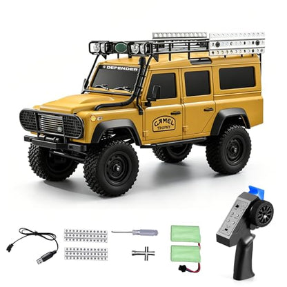 1/18 Scales Remote Control Truck, MN-111 Remote Control Crawler with LED Lights, 2.4GHz Four Wheel Drive Rechargeable Climbing RC Truck for Teens Adults (Yellow) - color: Yellow