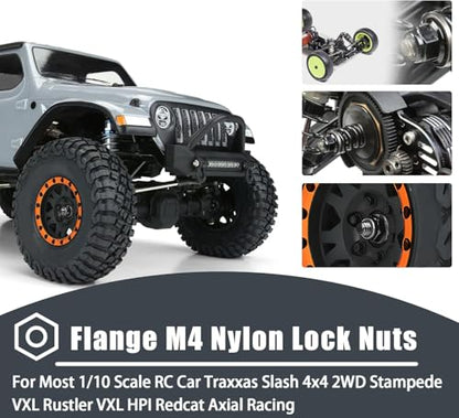 12Pcs M4 Flange Nuts Aluminum, M4-0.7mm Hex Flange Nylon Insert Lock Nuts for 1/10 Scale RC Car Traxxas Slash 4x4 2WD Stampede VXL Rustler VXL HPI Redcat Axial Racing Truck Buggy Crawler Wheels Purple - color: Purple, size: 12Pcs