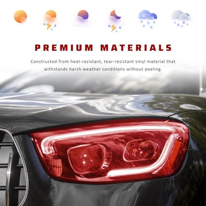 Car Light Tint Film, 12" × 48" Waterproof Headlight Vinyl Wrap Film Includes Squeegee & Cutter, Self-Adhesive Air-Release Wrap for Fog Lights, Taillights, and Headlights (Bright Red) - color: Bright Red