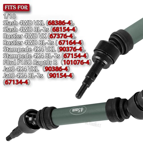 RC #45 Steel Front Rear Driveshaft/Drive Shaft Upgrades Part for 1/10 Slash,Rustler,Stampede,Jat0 4WD 4X4 VXL,F0rd F15O Rapt0r R 4WD,CVD Axles with Hex(#9051#9052) Titanium - color: Titanium-(Upgrades）