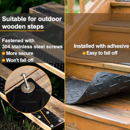 2 Pack Rubber Screw Down Non Slip Stair Treads 31.5"x4",Weatherproof Anti-Slip Step Grips for Outdoor Wooden Steps Porch Yard Walkway, Dogs and People Walk Safely for Rain Snow Ice.