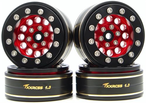 1.3 Beadlock Wheels & Brass 46.5g Offset-3mm for 1/18 1/24 RC YK (Red Black) - color: Red Black