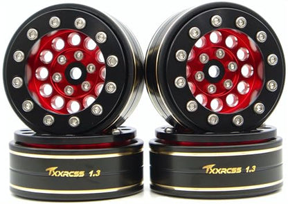 1.3 Beadlock Wheels & Brass 46.5g Offset-3mm for 1/18 1/24 RC YK (Red Black) - color: Red Black
