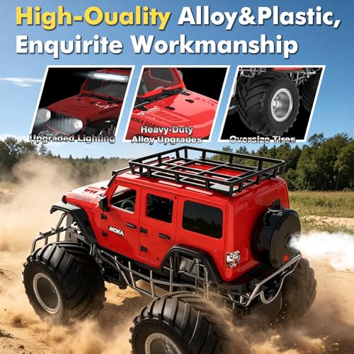 Highspeed Off-Road rc Monster Truck with Light Spray 2.4GHz Upright 360 Rotate 4WD Monster Trucks rc Cars, 20+ KM/H Monster Trucks 70min (Max) Runtime, Back to School Birthday Gift Toddler Toys 8-12 - color: Upgrade Red