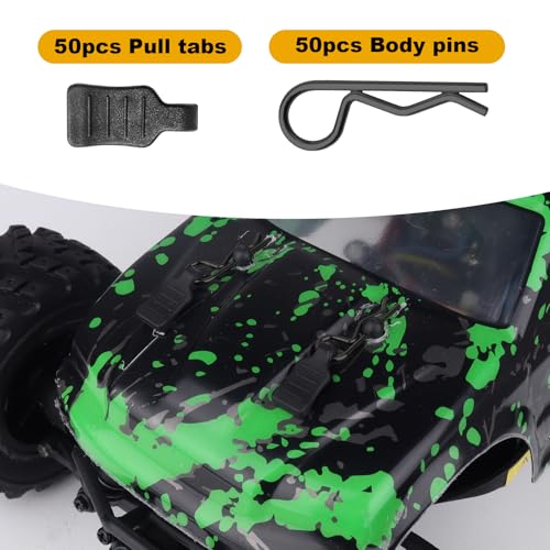 HobbyPark 50pcs Universal 1/16 1/18 SCX24 RC Body Clips with Pull Tabs Black RC Car R Pins Small for Traxxas TRX4M RC Vehicles Truck Buggy Shell Replacement Parts - size: 1.0mm Rod Black Clips and Tabs