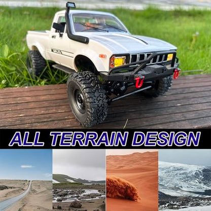 HLSFWDRIVE WPL C24-1 RC Rock Crawler RC Truck 4x4 1/16 Scale All Terrain | RC Crawler Off Road Remote Control Pickup 2.4G RTR with Proportional Throttle Steering Led Light Adult