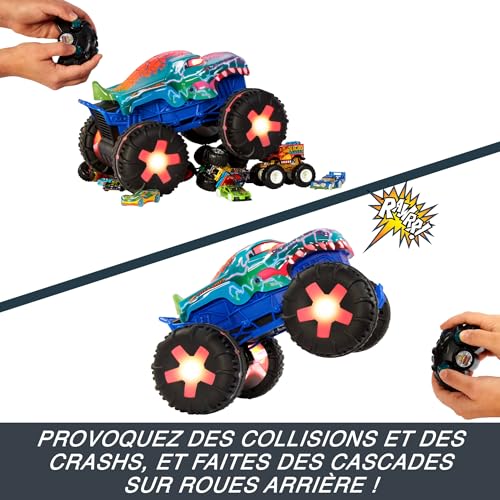 Hot Wheels Monster Trucks 1:15 Scale Mega-Wrex Alive Battery-Powered RC Vehicle with Lights & Sounds - color: Blue