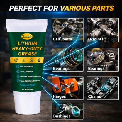 Realth Lithium Grease 1 oz High Temp Waterproof | Synthetic Industrial Lubricant for Worm Gears, Rollers, Chains & Bearings, Ideal for Heavy-Duty Industrial & Automotive Use - size: 30g