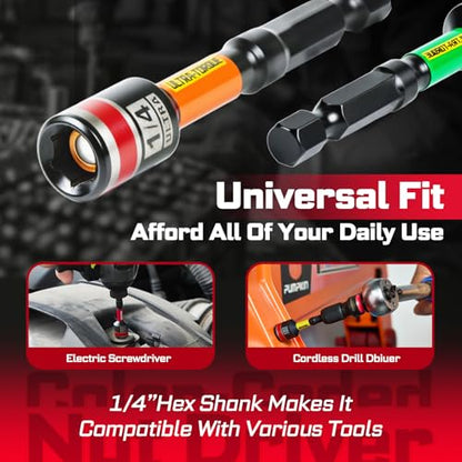 Impact Nut Driver Set, 9 Pieces 2.56 Inch Long 1/4 to 1/2 Magnetic SAE Nut Setter Set, 6 Point Alloy Steel Use 1/4” Hex Shank Impact Driver Stored in Portable Storage Cases for Repair - size: 2.56", style: 2.56"-S