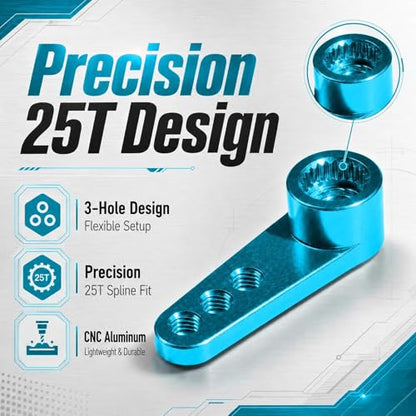 2PCS 25T Aluminum Servo Horn, 3-Hole RC Steering Arm for Futaba Savox MG995 | CNC Aluminum Servo Arm M3 Thread Adjustable Linkage 12mm 16mm 20mm Positions 1/8 1/10 RC Power HD MG996 Crawler Buggy Truck - color: Skyblue