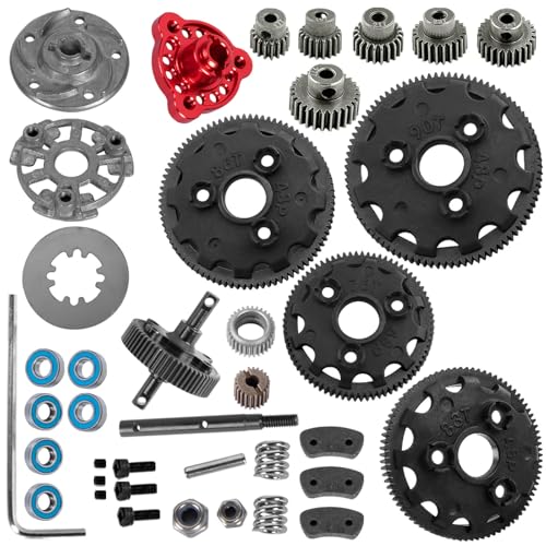 RC 48P Spur Gear (76T 83T 86T 90T) Upgrades Part for 1/10 Slash/Rustler/Stampede/Bandit 2WD (VXL),w/Slipper Clutch & Transmission Gear & Slipper Rebuild Kit & Pressure Plate,Red - color: (76t 83t 86t 90tgear) - Red