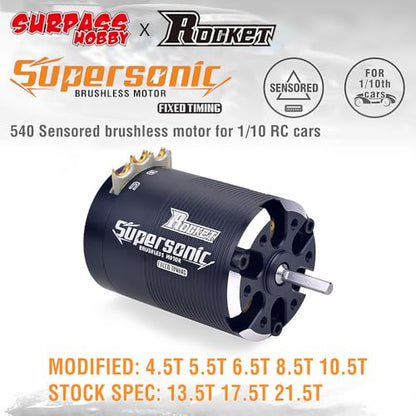 Rocket Supersonic 540 4.5T/5.5T/6.5T/8.5T/10.5T/13.5T/17.5T/21.5T Sensored Brushless Motor for 1/10 RC Racing Car (13.5T SPEC)