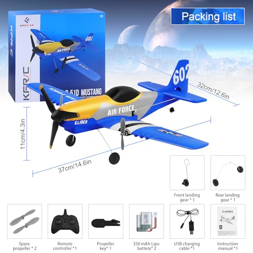 P-51D 3-Channel RC Plane with 2 Batteries, Blue | 2.4GHz gyro-stabilized fighter airplane designed for hand launch or ground takeoff by beginners, kids and adults.