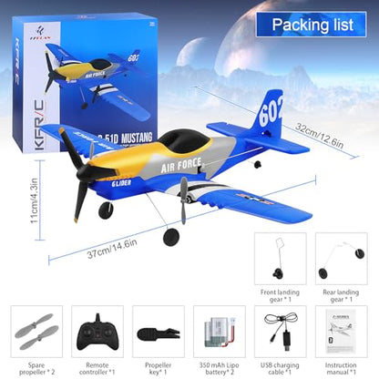 P-51D 3-Channel RC Plane with 2 Batteries, Blue | 2.4GHz gyro-stabilized fighter airplane designed for hand launch or ground takeoff by beginners, kids and adults.