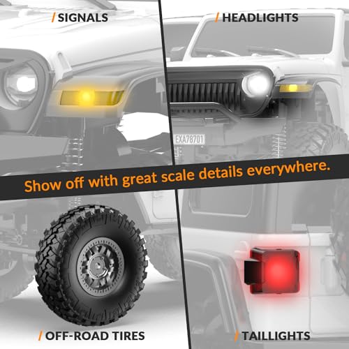 FLYCOLOR RCS24 Off Road 1/24 RC Truck 4x4 Off Road Crawler Climbing Vehicle All Terrain RC Monster Truck Remote Control Car with Bright Headlight 2 Batteries Waterproof Hobby Toys(RTR White) - color: White