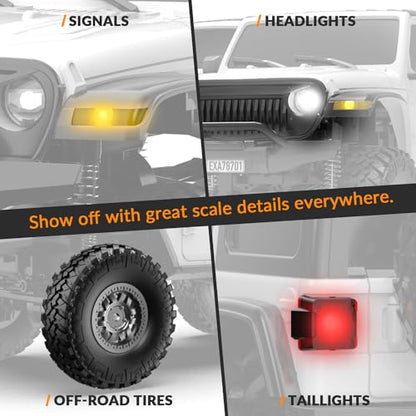 FLYCOLOR RCS24 Off Road 1/24 RC Truck 4x4 Off Road Crawler Climbing Vehicle All Terrain RC Monster Truck Remote Control Car with Bright Headlight 2 Batteries Waterproof Hobby Toys(RTR White) - color: White