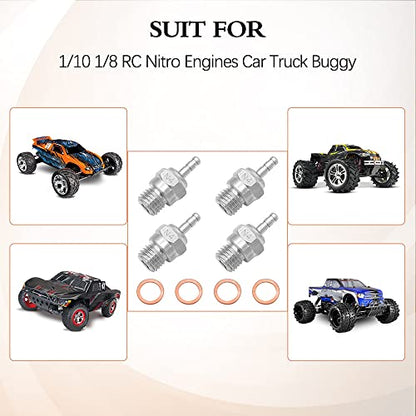 OGRC 4pcs N4 Hot Glow Plug Spark Nitro Engine Parts for 1/8 1/10 Nitro Car | RC Nitro Hot Glow Plug with Gasket for Traxxas Kyosho HSP HPI Redcat RC Car
