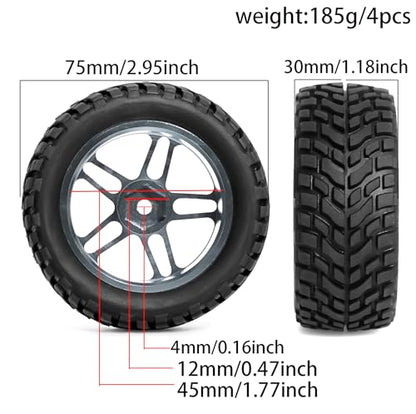 REDSPIDER 1/10 Rally Rubber Tires & Aluminium Wheel Rims 12mm Hex OD 2.95" for 1/16 1/14 1/12 1/10 RC Touring Car On-Road Off Road Bugg (Titanium)