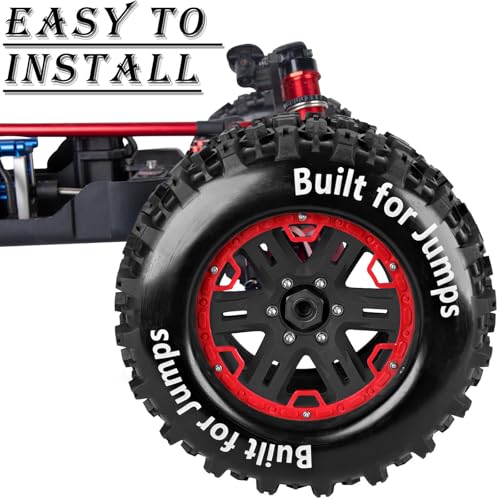 RC Truck Tires 1/8 1/7 1/10 17mm Hex RC Wheel Tires for1/7 FIRETEAM 6S,1/8 KRATON/NOTORIOUS/OUTCAST 6S BLX,1/8Sledge1/10 Revo/Summit/T-Maxx/E-Revo,Hard Plastic Rubber Tyres,Red&Black - color: Red With Black(4PCS）