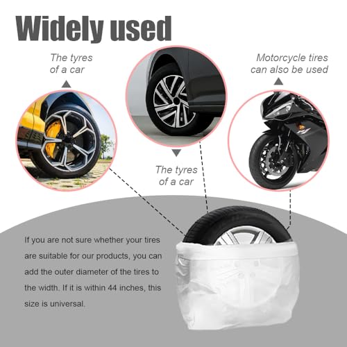 8PCS Extra-Large Tire Covers, Tire Storage Bags, Waterproof Dustproof Wheel Protective Cover, Automotive Accessories Tear-Resistant Plastic Spare Tyre Bags Universal for Most Vehicles (8PCS)