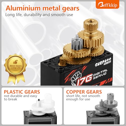 17g Metal Gear Digital Servos, 4-Pack | Compact 17g digital servos for RC aircraft, robots, 1/18 and 1/16 vehicles, boats and ducted-fan models.