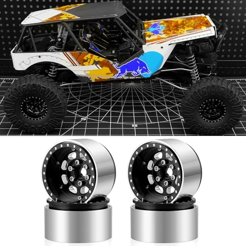 MORLORDY 4PCS Aluminum 1.9" Beadlock Wheel Rims for Most 1/10 RC Crawlers SCX10 90046, SCX10 I II III, TRX4, TRX6, CCO1, RC-4WD, D90, Wraith 90018, RR10 90048, 90053, RBX10, VS4-10, Gen7 8 (Black) - color: Black