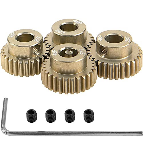 ShareGoo 7075 Aluminum Alloy 48DP 5mm Pinion Gear Sets 25T 26T 27T 28T Motor Gears Fit 5mm Shaft Compatible with HPI Losi Axial Traxxas Tamiya 1/10 RC Car,4Pack