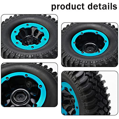4-Pack 1/10 RC Crawler Tires and Wheels, 1.9 inch Plastic Beadlock Wheel Rim 12mm Hex Hub Off Road Crawling Rubber Tire OD 100mm, Blue