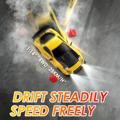 RC Drift Car, 1:14 4WD Drift Remote Control Car 2.4GHz 28km/h Drift RC Car, LED Lights,Racing and Drift Tires RTR for Teens, Kids, Boys