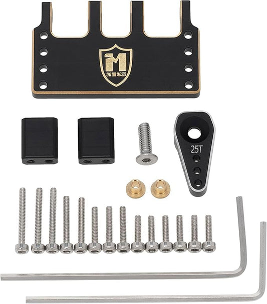MEUS RACING Adjustable Brass Servo Mount + 25T Servo Arm for Axial SCX24 C10 JLU Bronco 1/24 RC Crawler Car Upgrade, for Stock AXLE