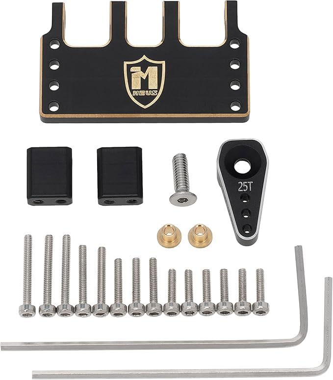MEUS RACING Adjustable Brass Servo Mount + 25T Servo Arm for Axial SCX24 C10 JLU Bronco 1/24 RC Crawler Car Upgrade, for Stock AXLE