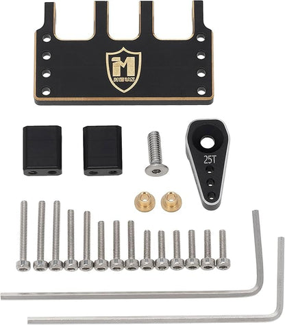 MEUS RACING Adjustable Brass Servo Mount + 25T Servo Arm for Axial SCX24 C10 JLU Bronco 1/24 RC Crawler Car Upgrade, for Stock AXLE