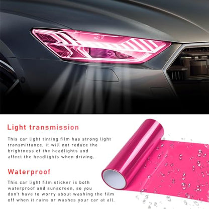 povtii Tint Vinyl Film Sticker Sheet Roll for Car Headlight, 12×48 Inch Auto Taillight Vinyl Wrap Film, Self Adhesive Fog Light Vinyl Film with Squeeze & Cutter, Car Accessories (Pink) - color: Pink