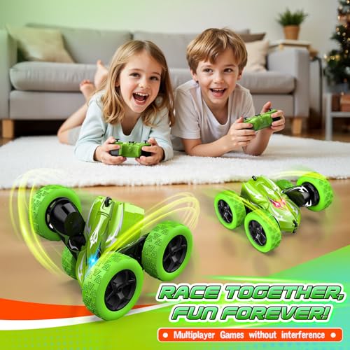Excitobo Remote Control Car,RC Cars for 4 5 6 7 8 9 10 11 12 Year Old Boy Double Sided 360°Flip 4WD Rechargeable Drift RC Race Car Boys Toys Birthday Gifts Easter Basket Stuffers for Kids Age 4-12 - color: Green