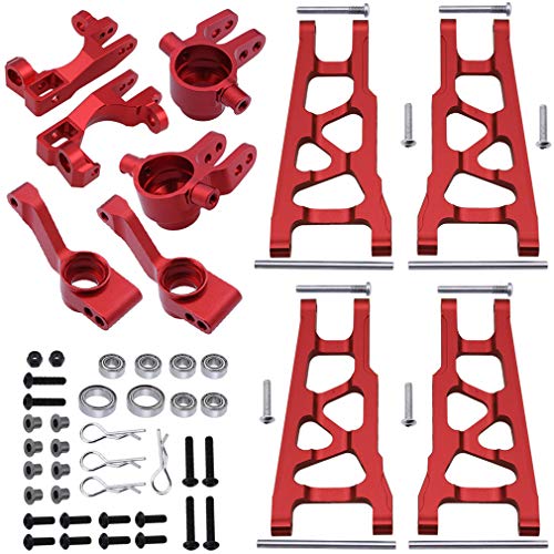 HobbyPark Aluminum Steering Blocks Caster Blocks C-Hubs Stub Axle Carriers and Alloy Suspension Arms Set (Front & Rear) for 1/10 Traxxas Slash 4x4, Replacement of 6837 6832 1952 3655x (Red)