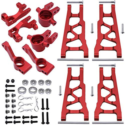 HobbyPark Aluminum Steering Blocks Caster Blocks C-Hubs Stub Axle Carriers and Alloy Suspension Arms Set (Front & Rear) for 1/10 Traxxas Slash 4x4, Replacement of 6837 6832 1952 3655x (Red)