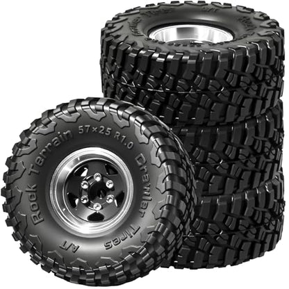 1.0 Beadlock Wheel Soft Tire Set RC Upgrade Part for Traxxas 1/18 TRX4M 1/24 RC Crawlers car Axial SCX24 FMS FCX24 Gladiator Bronco C10 JLU Deadbolt B17 Upgrade.(4Pcs/Set) - color: Black