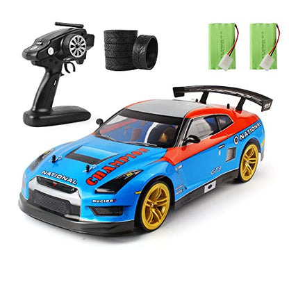 RC Buggy 70km/H High-Speed Drift Racing 2.4G 4WD Electric RC Vehicle RC Flat Running Drift Rally Racing Rubber Tire RC Truck Gift Replacement Tires,2 Batteries - color: Blue