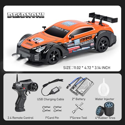 Remote Control Car RC Drift Car 1/16 Scale 4WD with LED Lights 2.4ghz 18km/H Rechargeable High Speed Drift Racing Sport Toy for Adults Boys Girls Kids Gift 2pcs Batteries and Extra Tires - color: D-orange