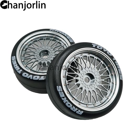 1/10 RC Drift Smooth Tires OD 2.56" & Aluminum Wheels 12mm Hex Hard Drift Racing Tyres for 1:10 1/12 Rally Street On Road Touring Car TT01 TT02 XV02 XV01 TA06 KYOSHO PTG2 4PCS (Titanium) - color: Titanium