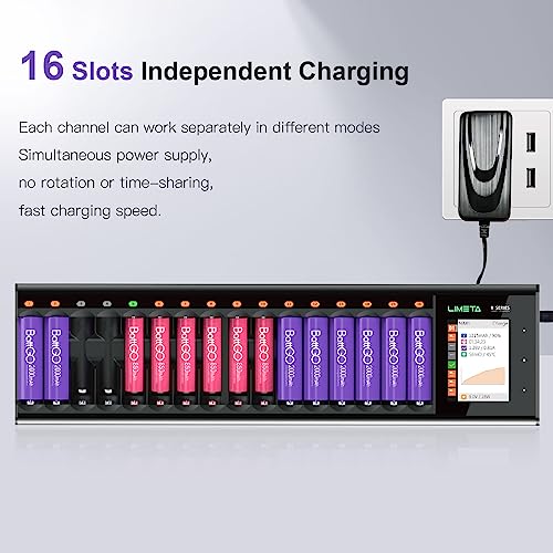 Fast Battery Charger for AA AAA NiMh/NiCd/NiZn Rechargeable Batteries, Smart Mini Z Charging Station with LCD Display, Discharge/Activation/Analyzer, Adjustable Current (16-Bay) - size: 16-bay