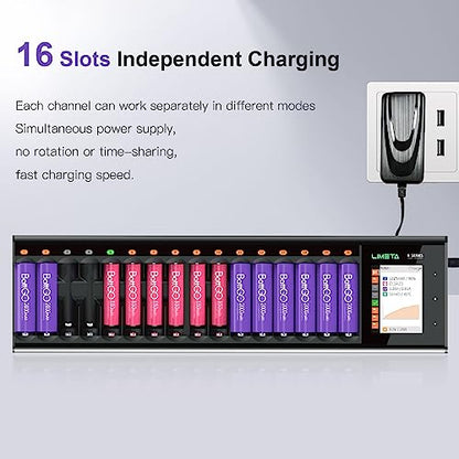 Fast Battery Charger for AA AAA NiMh/NiCd/NiZn Rechargeable Batteries, Smart Mini Z Charging Station with LCD Display, Discharge/Activation/Analyzer, Adjustable Current (16-Bay) - size: 16-bay