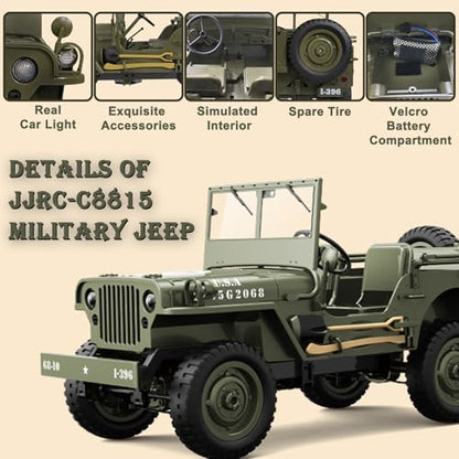 1/10 Willys RC Jeep Toy, 2.4GHz 4x4 Off-Road Crawler | RTR with 2 Batteries, All Terrain Remote Control Truck Vehicle for Kids & Adults - color: C8815-oliver Green