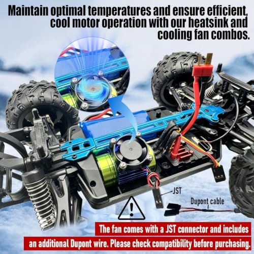 Aluminum 380/390 Motor Heatsink Cooling Fan with Y Cable Dupont Fits for 16101 16102 16103 16104 16106 16201 SCY JJRC C8805 MJX HBX HSP Wltoys Himoto Redcat 1/16 1/18 RC Car (Purple) - style: Purple
