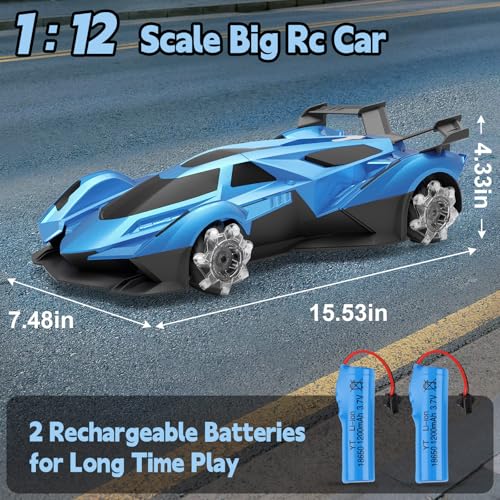 SASBSC Remote Control Car for Boys 4-7 8-12 Drift Rc Cars with 360° Rotation, Spray, Music & Lights 1:12 Rechargeable Rc Car Toys 10-12km/h Sport Race Toy Cars Gifts for Kids (Blue) - color: Blue