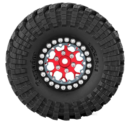 RC 1.3 Beadlock Wheel Tires Set (4PCS) for 1/24 SCX24 1/18 TRX4M RC Crawler Car,Aluminum 1.3 Beadlock Wheels and Tires,Wheel Rim,Red - color: Red- (Rc Wheels Tires)